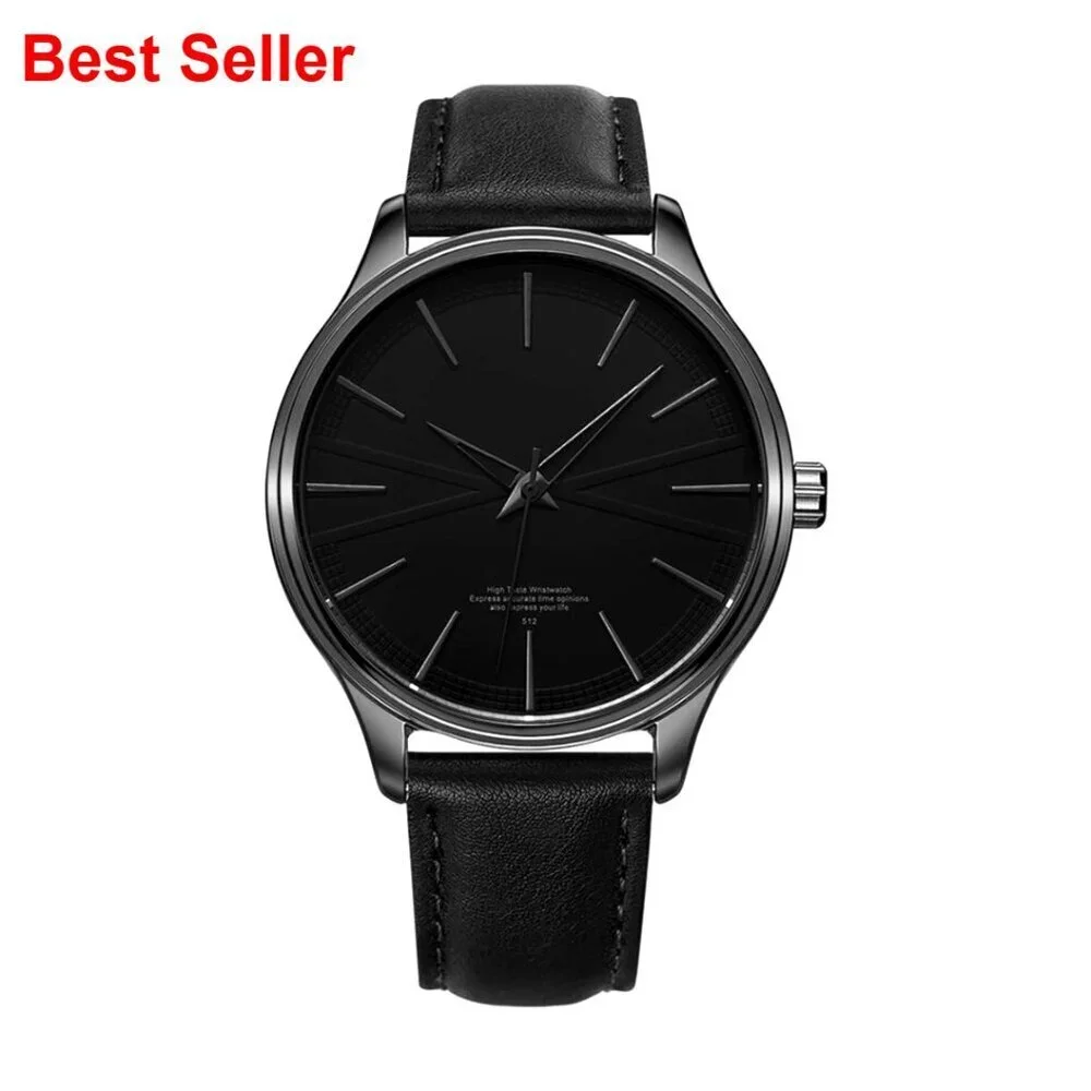 Ultra-Thin Minimalist Waterproof Dress Watch with Leather Band